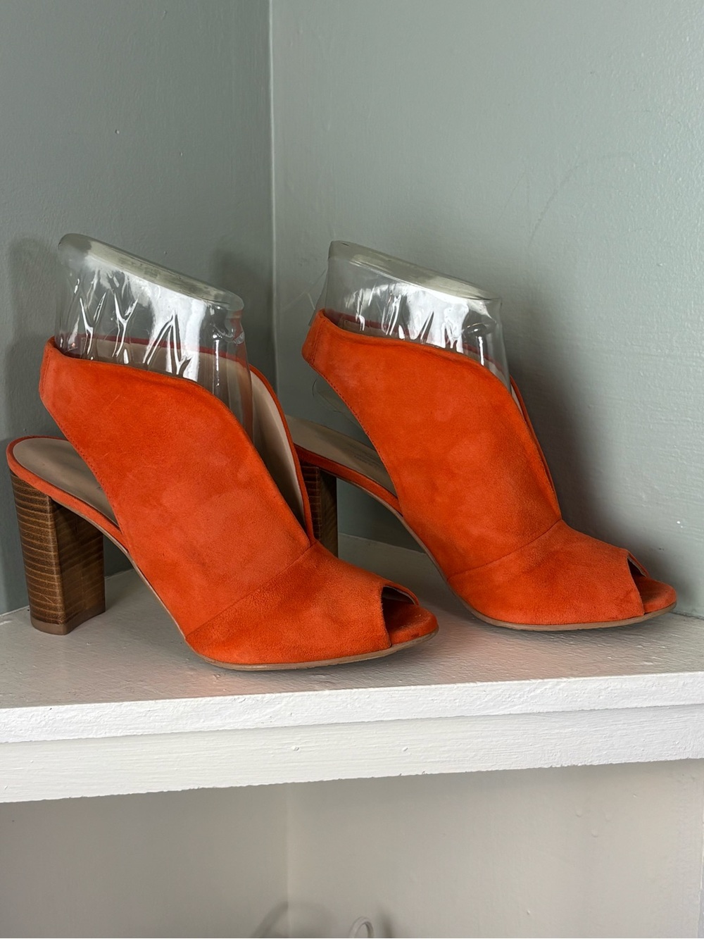 Brenda Zaro Orange Suede Leather Block Heel Peep Toe Sandals Heels Size 38/7.5